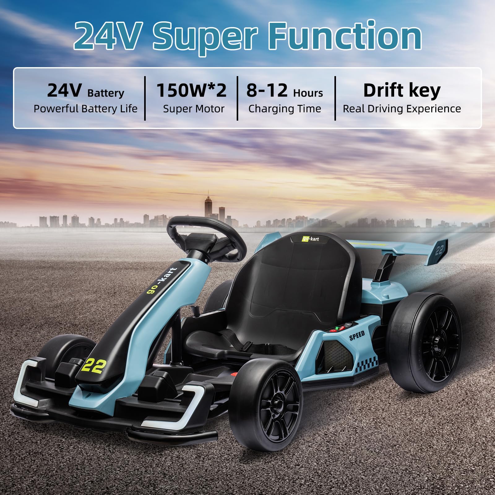 Amazon.com: 24V Kids Electric Go Kart Ride On Toy Vehicle Blue